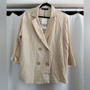 Zara Cream Blazer with Textured Weave